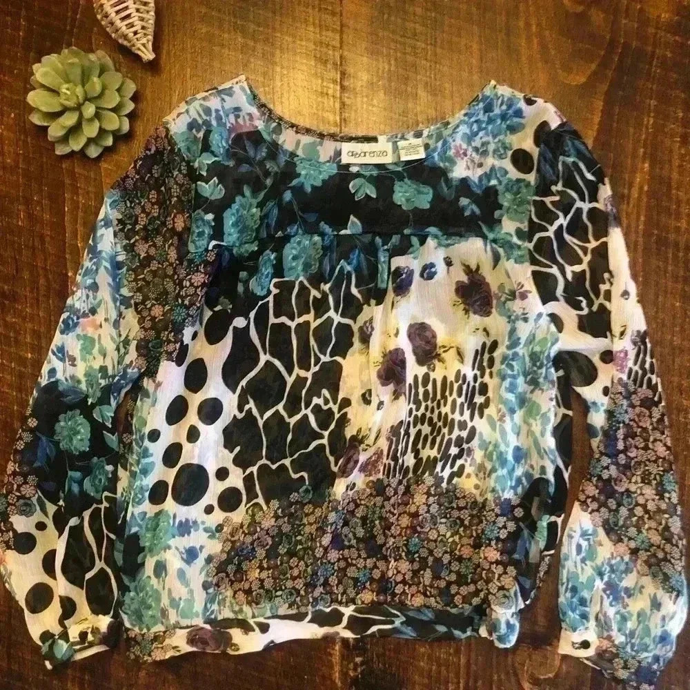 Apparenza | Sheer Floral and Animal Print Long Sleeve Blouse